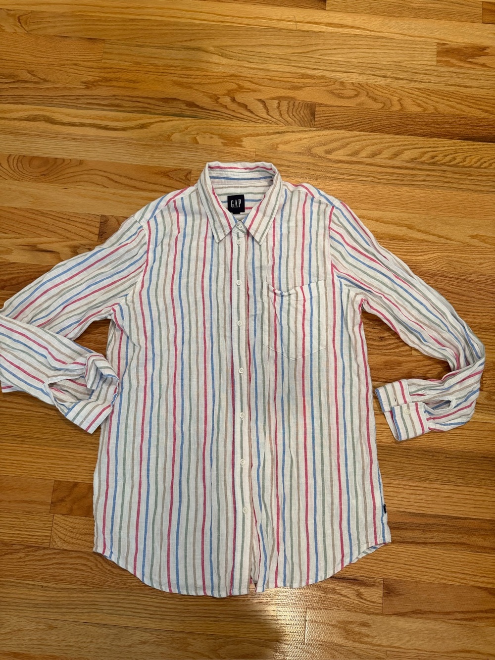 GAP Women’s Linen Blend Striped Button Down Shirt Size Medium Multicolor